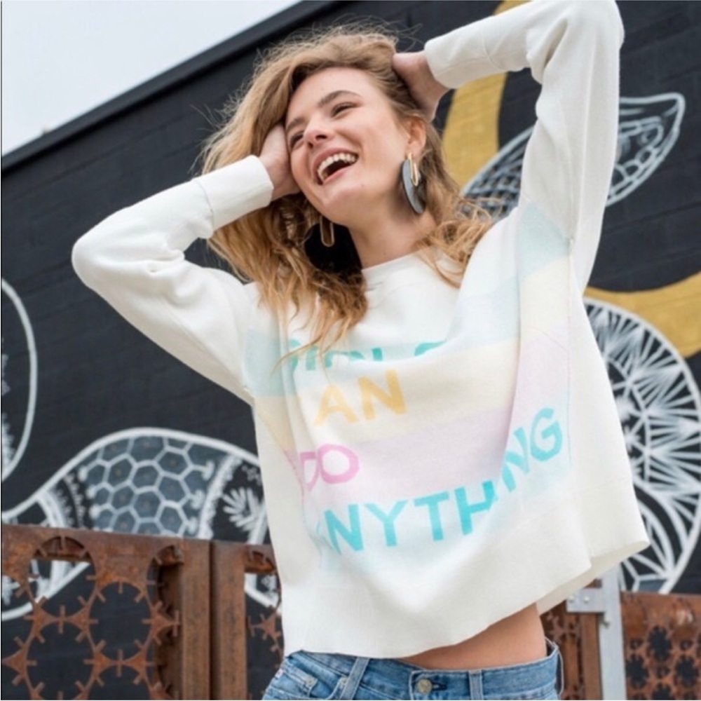 Zadig & Voltaire White Crewneck Sweater with Pastel Multicolor Lettering